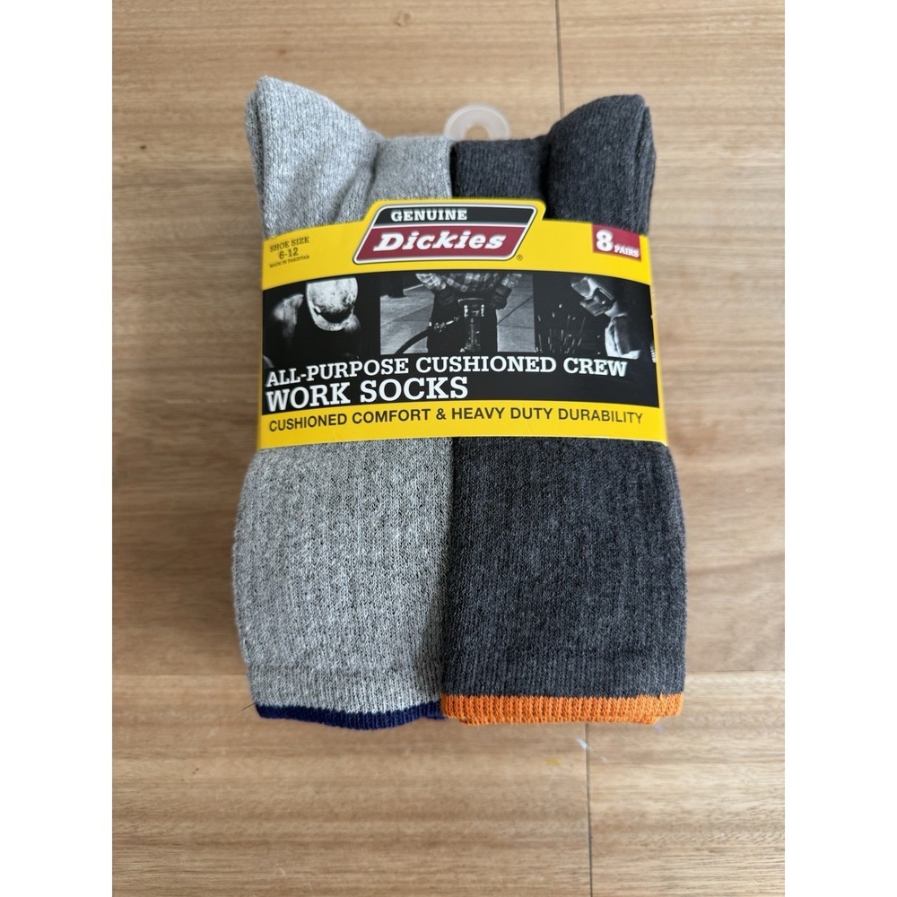 Dickies All Purpose Cushioned Crew Work Socks 8 Pair Pack Men's 6-12 New